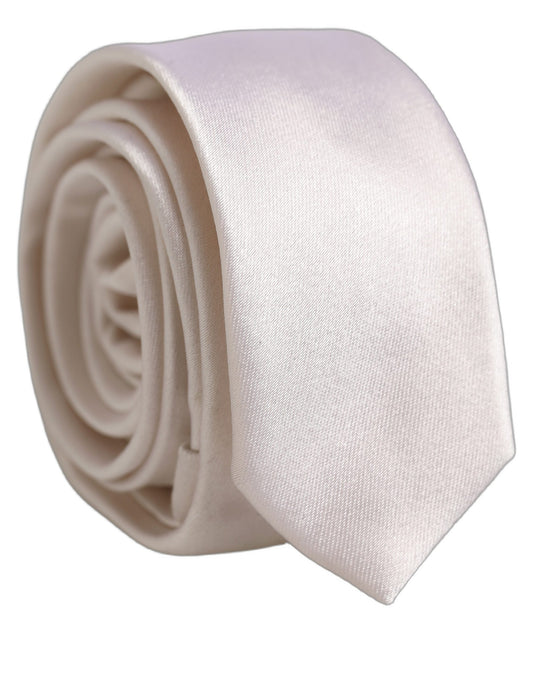 Men Off White Silk Satin Adjustable Tied Necktie Tie