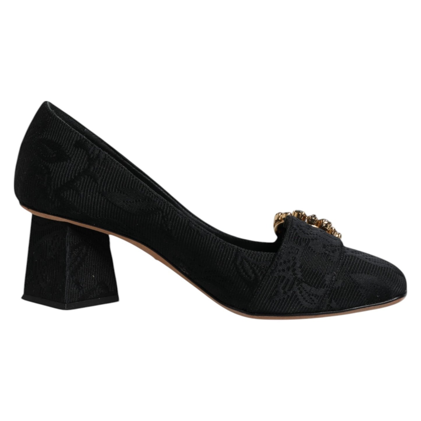 Black Brocade Crystals Heels Pumps Shoes