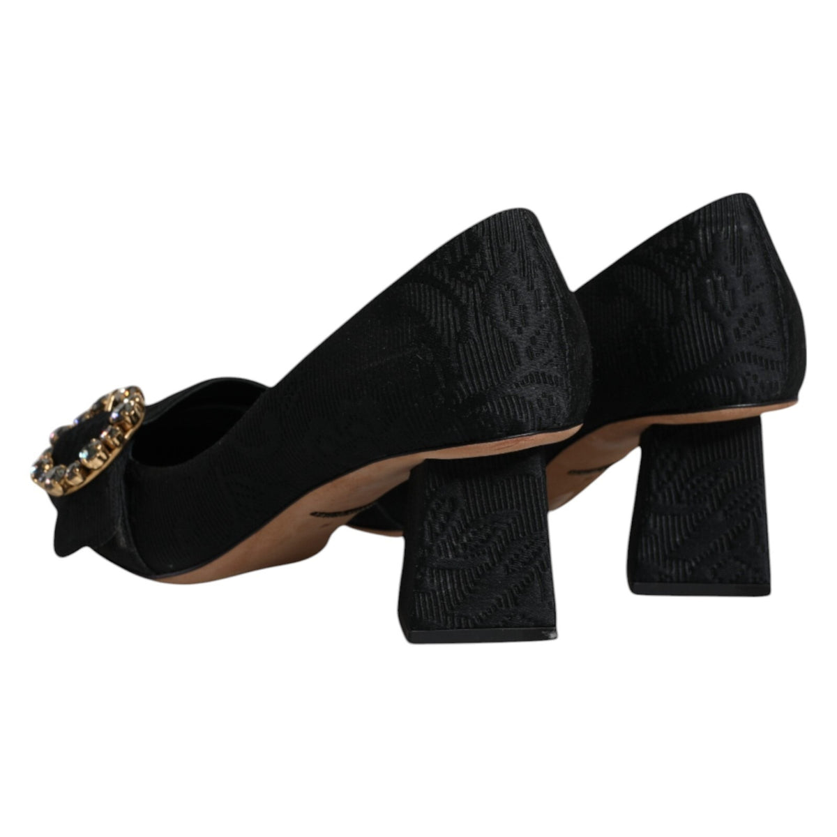 Black Brocade Crystals Heels Pumps Shoes