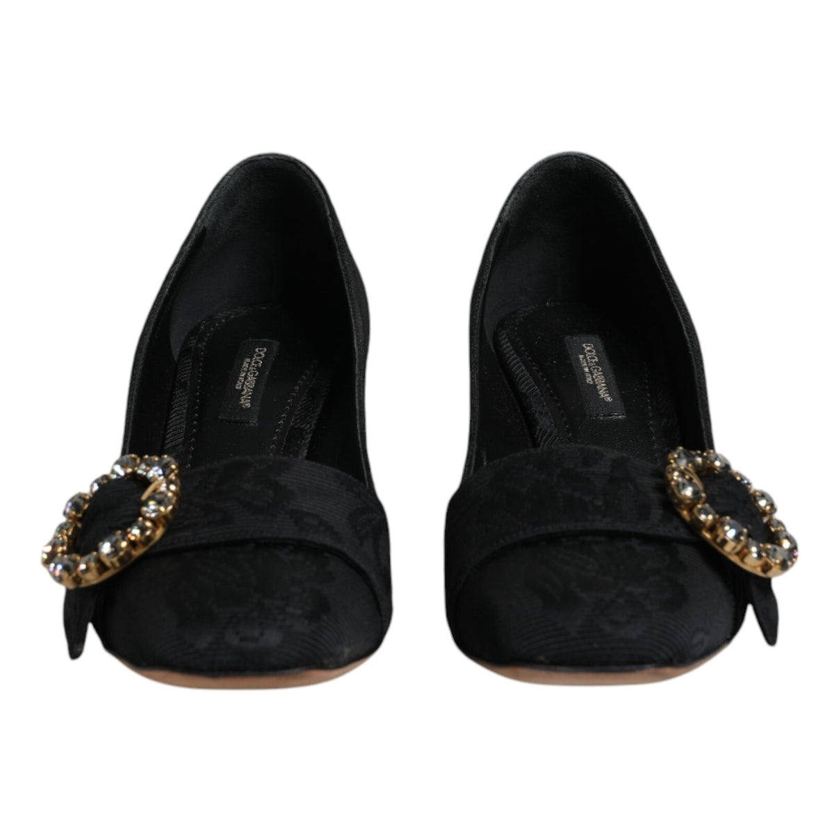 Black Brocade Crystals Heels Pumps Shoes