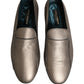 Silver Leather Logo Slip On Loafers Shoes