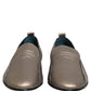Silver Leather Logo Slip On Loafers Shoes