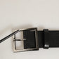 Black Leather Silver Tone Square Buckle Belt
