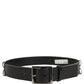 Black Leather Silver Tone Square Buckle Belt