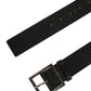 Black Leather Silver Tone Square Buckle Belt