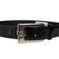 Black Leather Silver Tone Metal Buckle Belt
