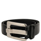 Black Leather Silver Tone Metal Buckle Belt