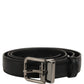 Black Leather Silver Tone Metal Buckle Belt