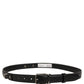 Black Leather Silver Tone Metal Buckle Belt