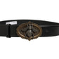 Black Leather Bee Accent Metal Buckle Belt
