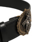 Black Leather Bee Accent Metal Buckle Belt