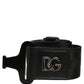 Men Black Fabric Strap Logo Metal Buckle Belt