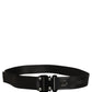 Men Black Fabric Strap Logo Metal Buckle Belt