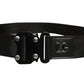 Men Black Fabric Strap Logo Metal Buckle Belt