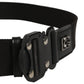 Men Black Fabric Strap Logo Metal Buckle Belt