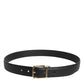Black Grained Leather Gold Metal Buckle Belt
