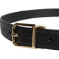 Black Grained Leather Gold Metal Buckle Belt
