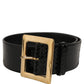 Black Exotic Leather Gold Metal Buckle Belt