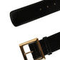 Black Exotic Leather Gold Metal Buckle Belt
