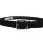 Black Classic Leather Silver Tone Buckle Belt