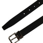 Black Classic Leather Silver Tone Buckle Belt