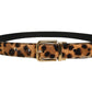 Brown Leopard Calf Hair Gold Tone Buckle Belt