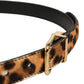 Brown Leopard Calf Hair Gold Tone Buckle Belt
