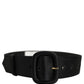 Black Wide Fabric Oval Buckle Cintura Belt