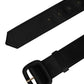 Black Wide Fabric Oval Buckle Cintura Belt