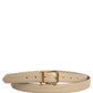 Beige Leather Double Wrap Gold Buckle Belt