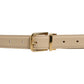 Beige Leather Double Wrap Gold Buckle Belt