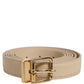 Beige Leather Double Wrap Gold Buckle Belt