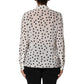 White Black Dotted Silk Long Sleeves Top