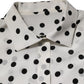 White Black Dotted Silk Long Sleeves Top