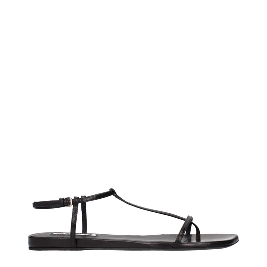 Black Leather Flip-Flop Sandals