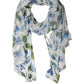 White Blue Floral Polyester Stole Scarf