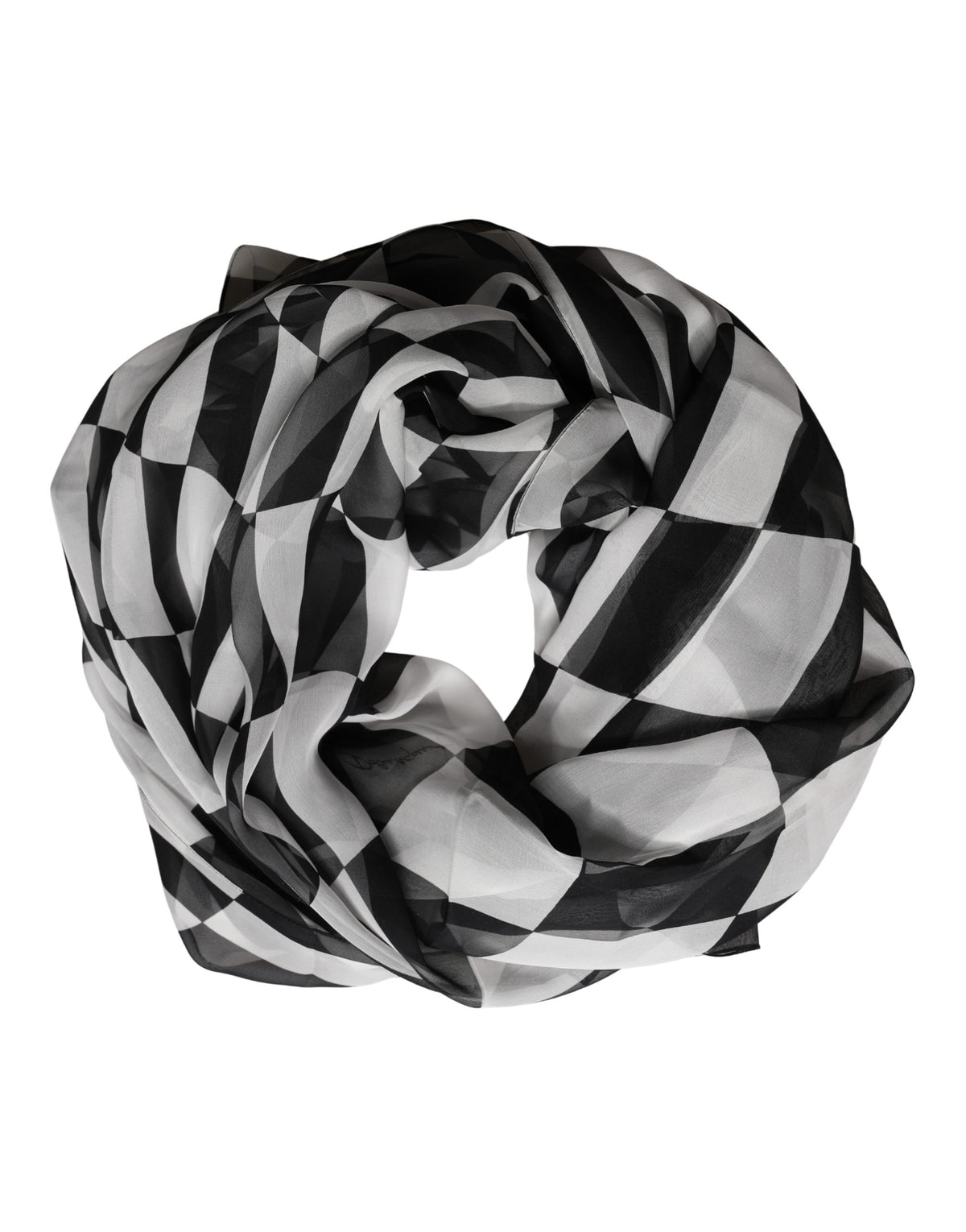 White Black Checkered Silk Foulard Scarf