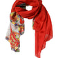 Red Silk Historical Print Foulard Scarf