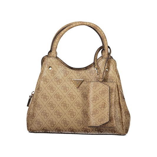 Beige Polyurethane Women's Bag With Removable Strap And Compartments