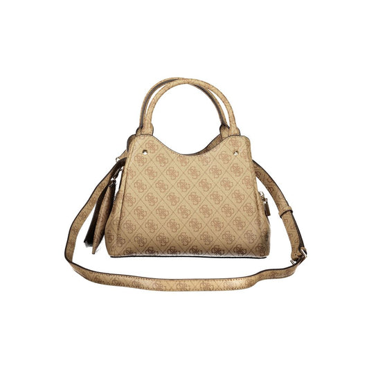 Beige Polyurethane Women's Bag With Removable Strap And Compartments