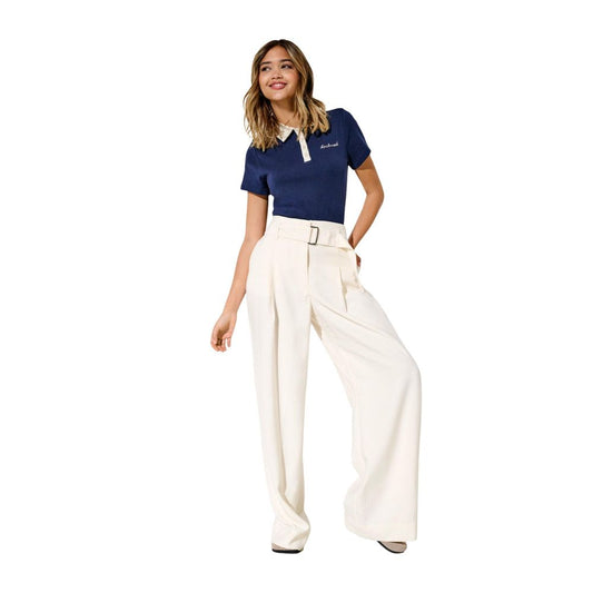 Cream Polyester Dress Pants