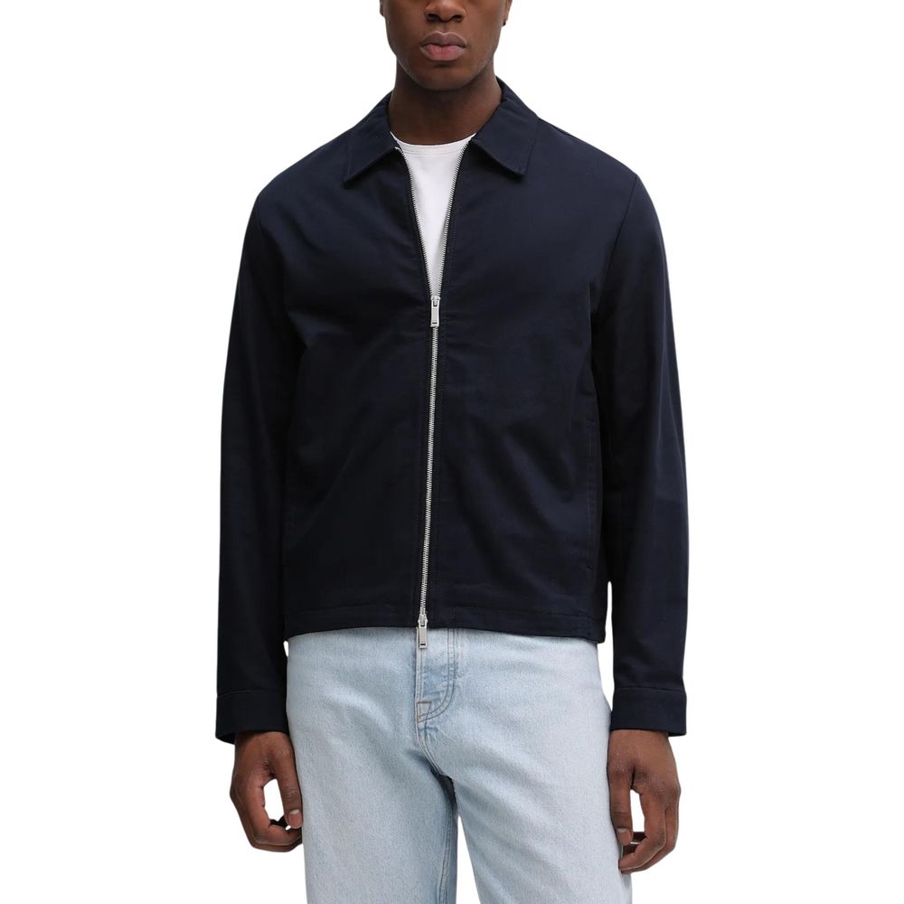 Blue Cotton Full-Length Jacket