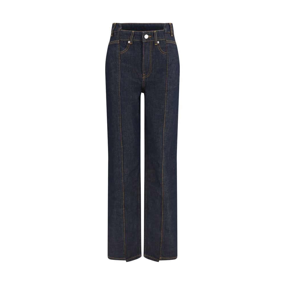 Blue Cotton Straight-Leg Jeans