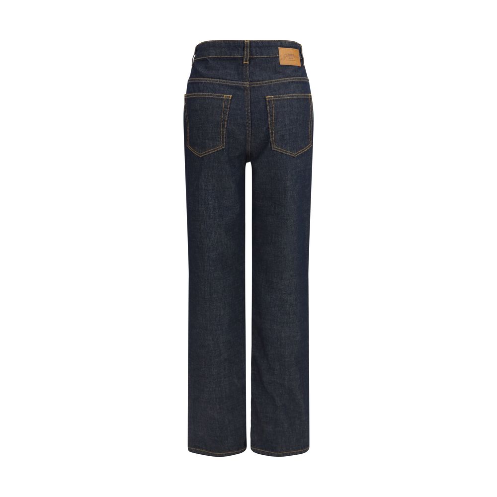 Blue Cotton Straight-Leg Jeans