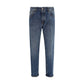 Blue Cotton Straight-Leg Jeans