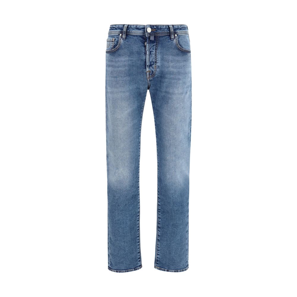 Blue Cotton Tapered Jeans