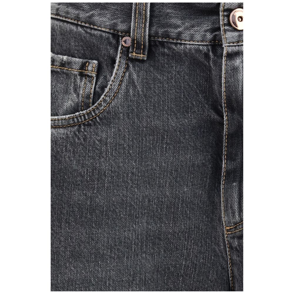 Gray Cotton Straight-Leg Jeans