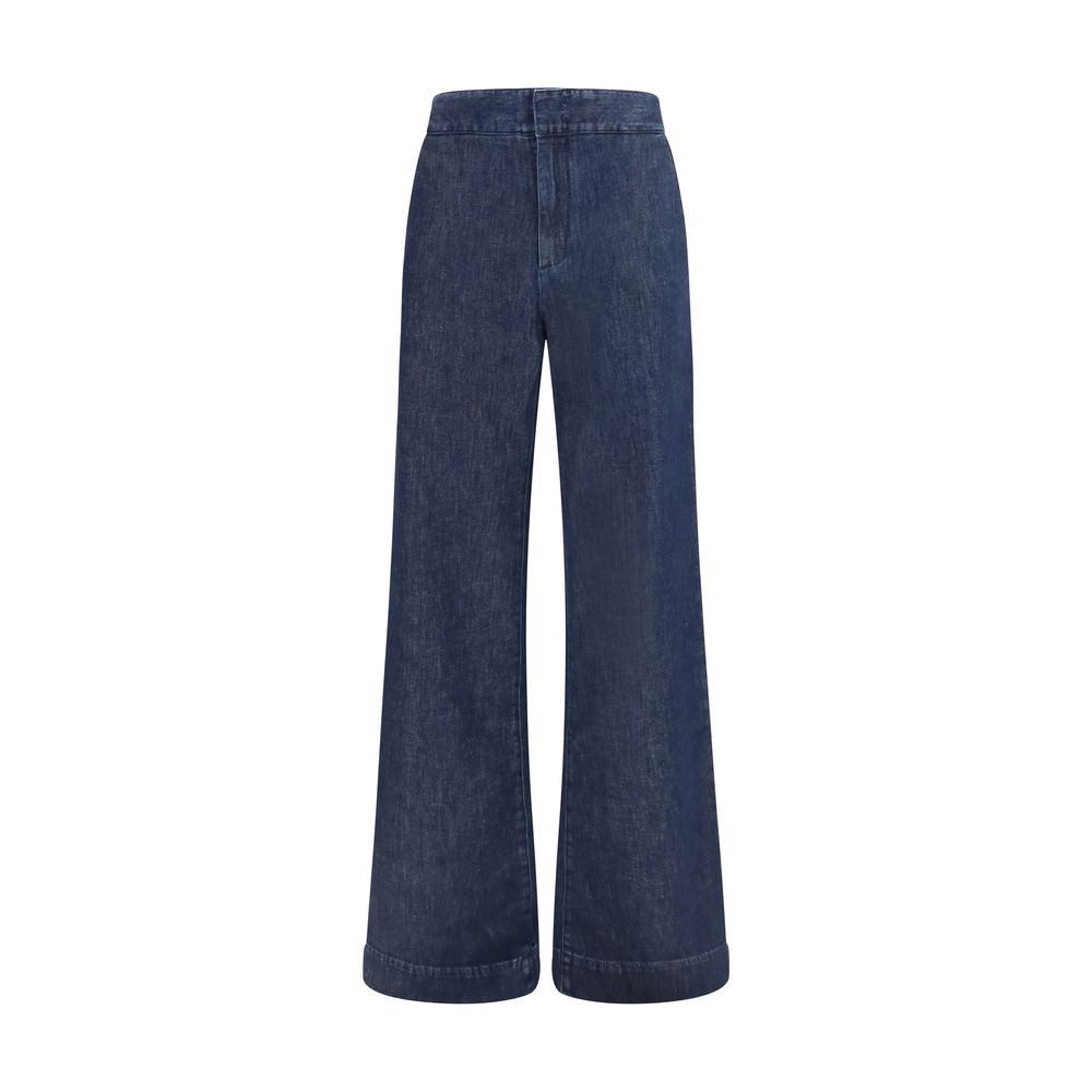 Blue Cotton Casual Pants