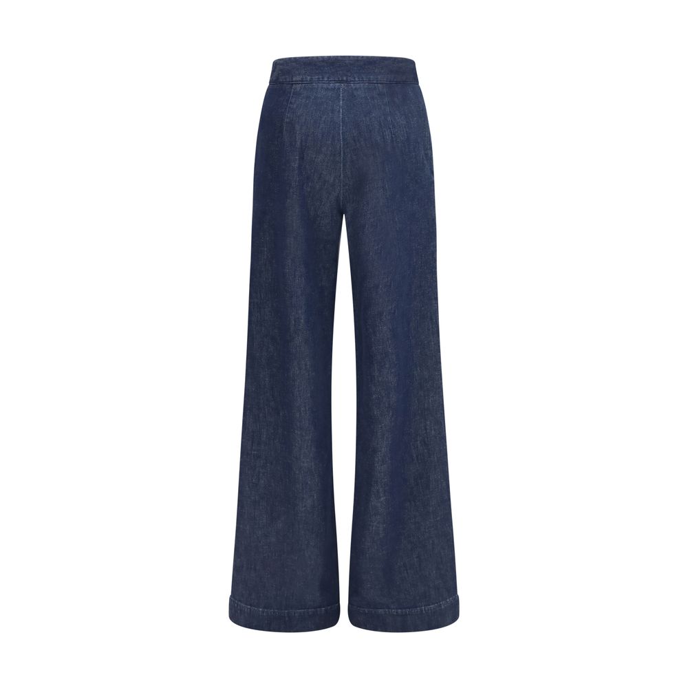 Blue Cotton Casual Pants