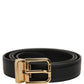 Black Classic Leather Gold Tone Buckle Belt